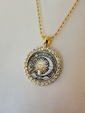 Gold Sun & Moon Crystal Pendant Necklace - Women Jewelry